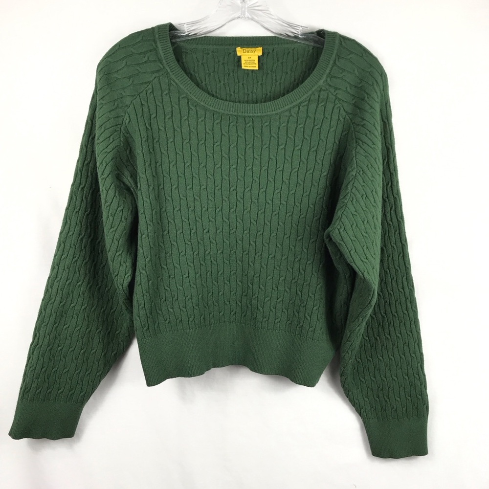 DAISY Hunter Green Cable Knit Cropped Sweater Womens XL